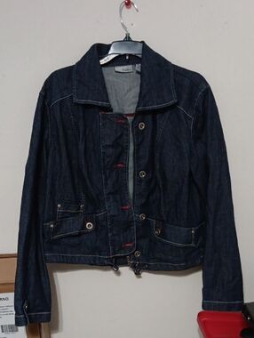 Chico's Indigo Denim Jacket with Red Stitch Accents